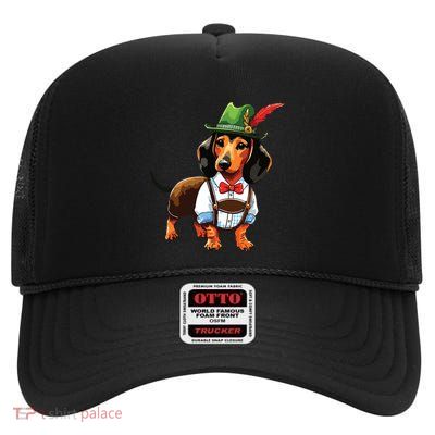 Oktoberfest Dachshund Cute Sausage Dog German High Crown Mesh Back Trucker Hat