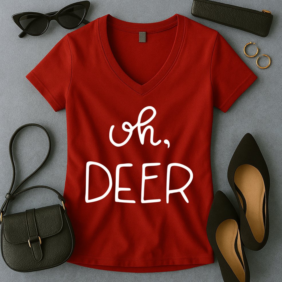 Oh Deer Christmas Cute Christmas Women's V-Neck T-Shirt