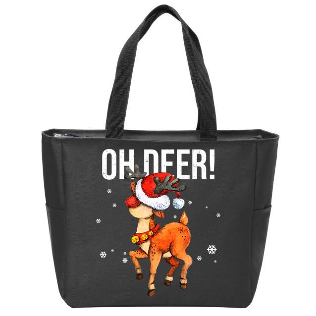 Oh Deer Christmas Holiday Vintage Gift Zip Tote Bag