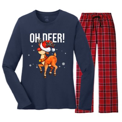 Oh Deer Christmas Holiday Vintage Gift Women's Long Sleeve Flannel Pajama Set 