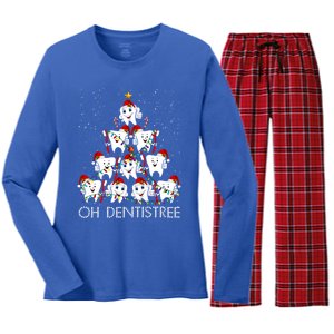 Oh Dentistree Cute Tooth Christmas Tree Merry Christmas Great Gift Women's Long Sleeve Flannel Pajama Set 