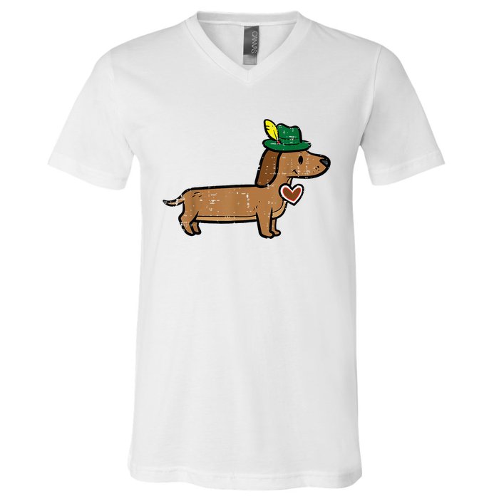 Oktoberfest Dachshund Cute Sausage Dog German V-Neck T-Shirt