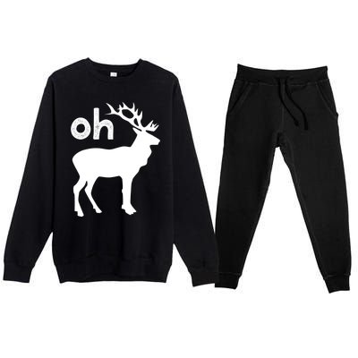 Oh Deer Christmas Gift Funny Reindeer Pun Ugly Gift Premium Crewneck Sweatsuit Set