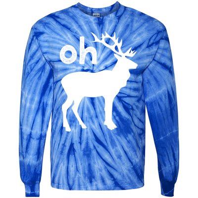 Oh Deer Christmas Gift Funny Reindeer Pun Ugly Gift Tie-Dye Long Sleeve Shirt