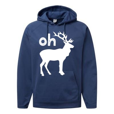 Oh Deer Christmas Gift Funny Reindeer Pun Ugly Gift Performance Fleece Hoodie