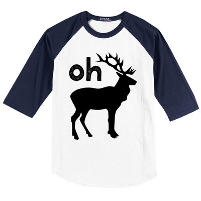 Oh Deer Christmas Gift Funny Reindeer Pun Ugly Gift Baseball Sleeve Shirt