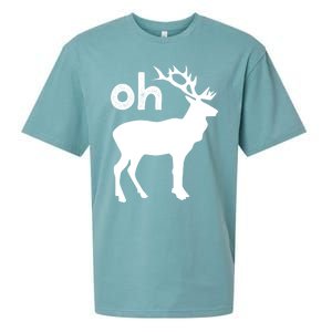 Oh Deer Christmas Gift Funny Reindeer Pun Ugly Gift Sueded Cloud Jersey T-Shirt