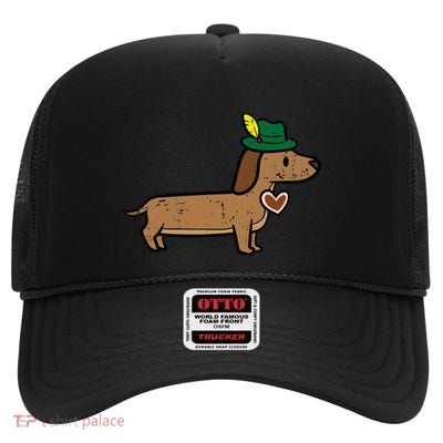 Oktoberfest Dachshund Cute Sausage Dog German High Crown Mesh Back Trucker Hat