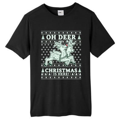 Oh Deer Christmas Is Here Reindeer Ugly Christmas Sweater Gift Tall Fusion ChromaSoft Performance T-Shirt