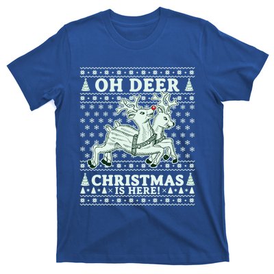 Oh Deer Christmas Is Here Reindeer Ugly Christmas Sweater Gift T-Shirt