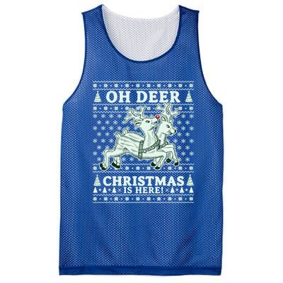 Oh Deer Christmas Is Here Reindeer Ugly Christmas Sweater Gift Mesh Reversible Basketball Jersey Tank