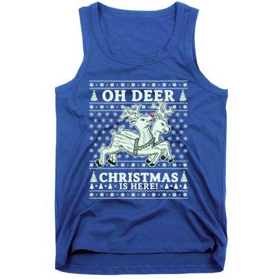 Oh Deer Christmas Is Here Reindeer Ugly Christmas Sweater Gift Tank Top