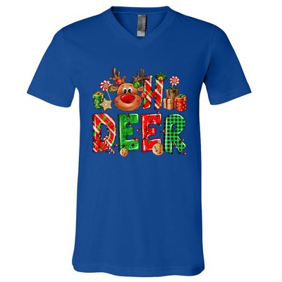 Oh Deer Christmas Light Pajama Cute Reindeer Xmas Decoration Gift V-Neck T-Shirt