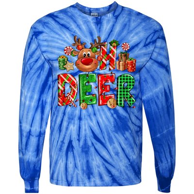 Oh Deer Christmas Light Pajama Cute Reindeer Xmas Decoration Gift Tie-Dye Long Sleeve Shirt