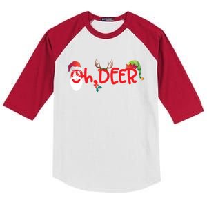 Oh Deer Christmas T Santa Reindeer And Elf Hat Cute Gift Kids Colorblock Raglan Jersey