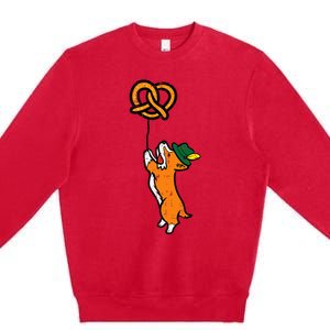 Oktoberfest Dog Corgi Pretzel German Bavarian Premium Crewneck Sweatshirt