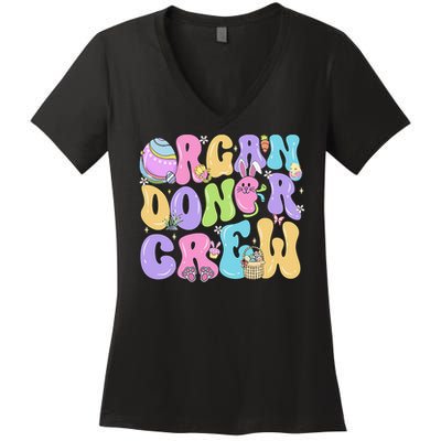 Organ Donor Crew Easter Day Organ Donation Saves Lives Women's V-Neck T-Shirt