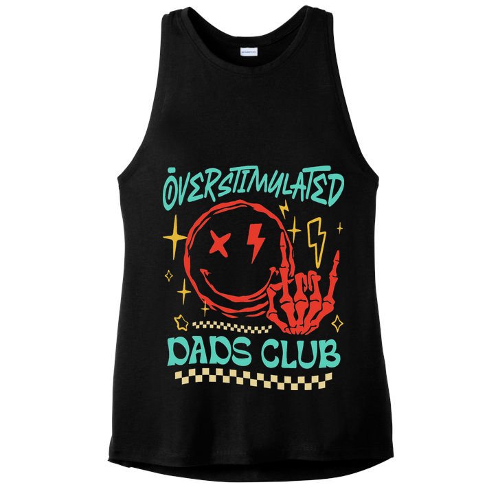 Overstimulated Dads Club Smile Face Skeleton Hand Father Day Ladies PosiCharge Tri-Blend Wicking Tank