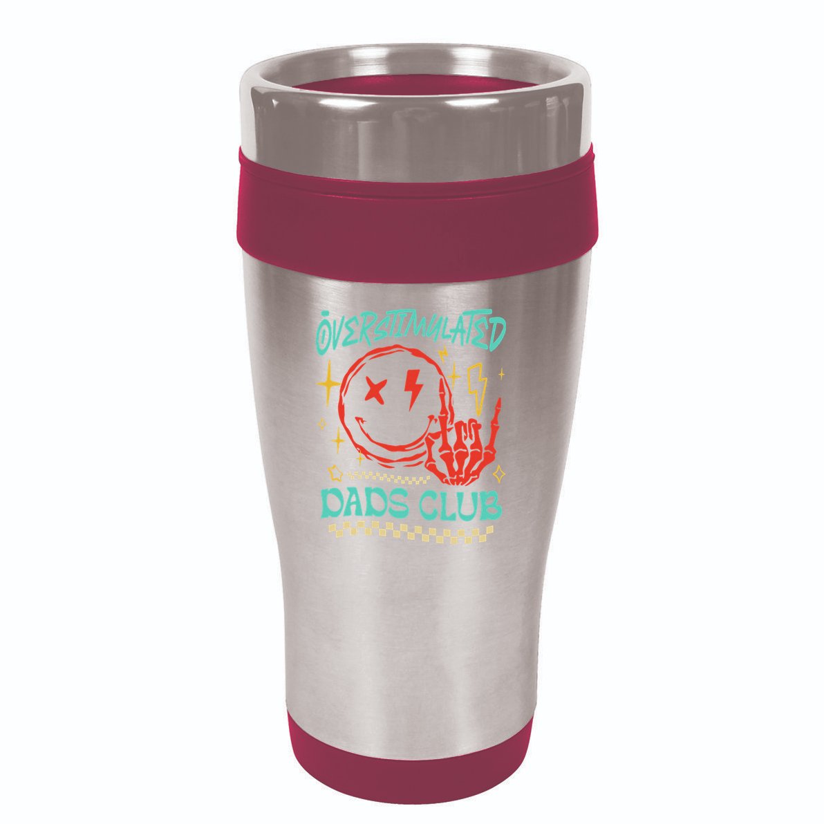 Overstimulated Dads Club Smile Face Skeleton Hand Father Day 16oz Travel Tumbler