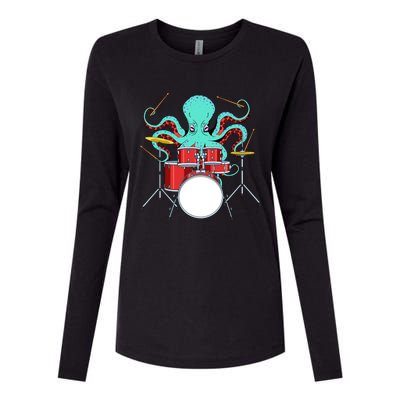 Octopus Drummer Drums Lover Kit Snare Bass Hihat Trap Set Womens Cotton Relaxed Long Sleeve T-Shirt