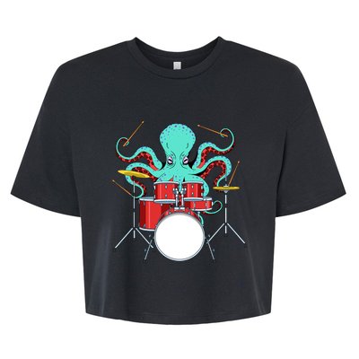 Octopus Drummer Drums Lover Kit Snare Bass Hihat Trap Set Bella+Canvas Jersey Crop Tee