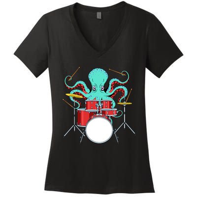 Octopus Drummer Drums Lover Kit Snare Bass Hihat Trap Set Women's V-Neck T-Shirt