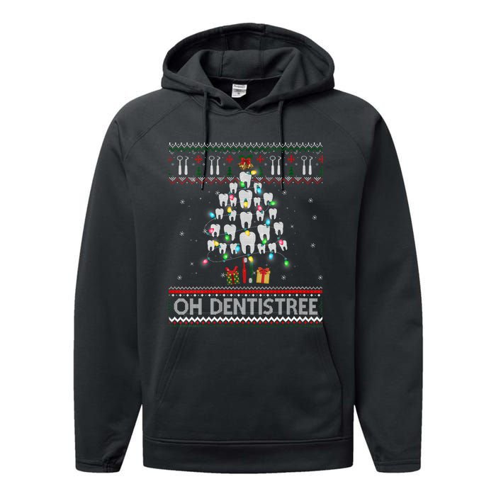 Oh Dentistree Dentist Christmas Ugly Xmas Sweater Vneck Performance Fleece Hoodie