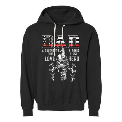 OXBD Dad Daughter Love Son Hero Fireman Dad Fathers Day Garment-Dyed Fleece Hoodie