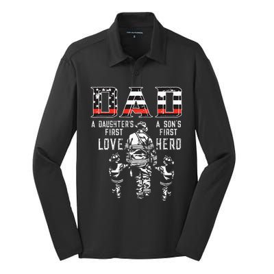 OXBD Dad Daughter Love Son Hero Fireman Dad Fathers Day Silk Touch Performance Long Sleeve Polo