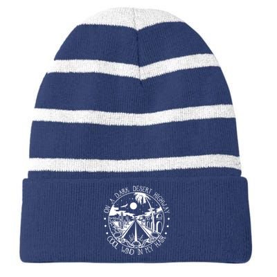 On Dark Deserts Highway Vintage Design Cool Wind In My Hair Striped Beanie with Solid Band