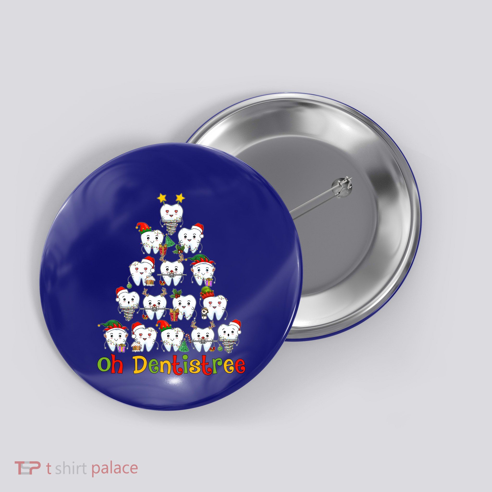 Oh Dentistree Dental Hygienist Tooth Santa Snowing Xmas Tree Gift Button