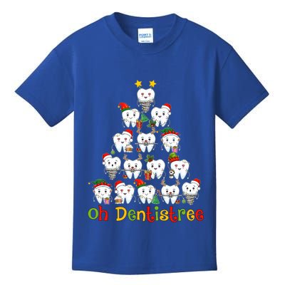 Oh Dentistree Dental Hygienist Tooth Santa Snowing Xmas Tree Gift Kids T-Shirt