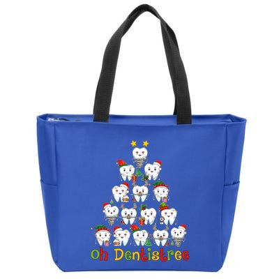 Oh Dentistree Dental Hygienist Tooth Santa Snowing Xmas Tree Gift Zip Tote Bag