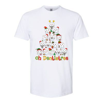 Oh Dentistree Dental Hygienist Tooth Santa Snowing Xmas Tree Gift Softstyle® CVC T-Shirt