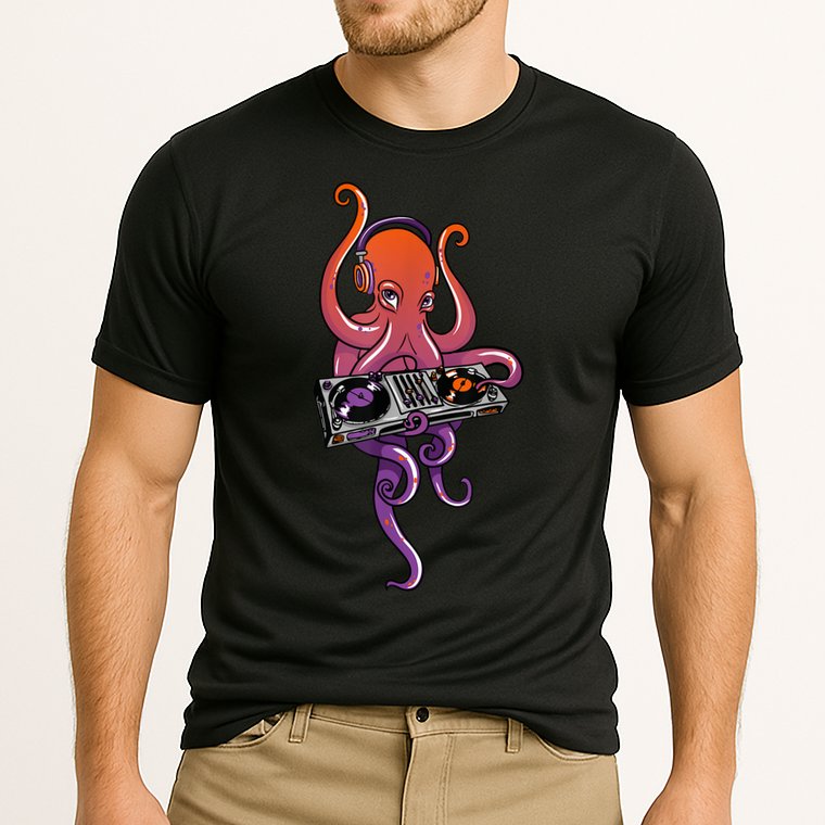 Octopus DJ Electronic Music Techno Rave Party Cooling Performance Crew T-Shirt