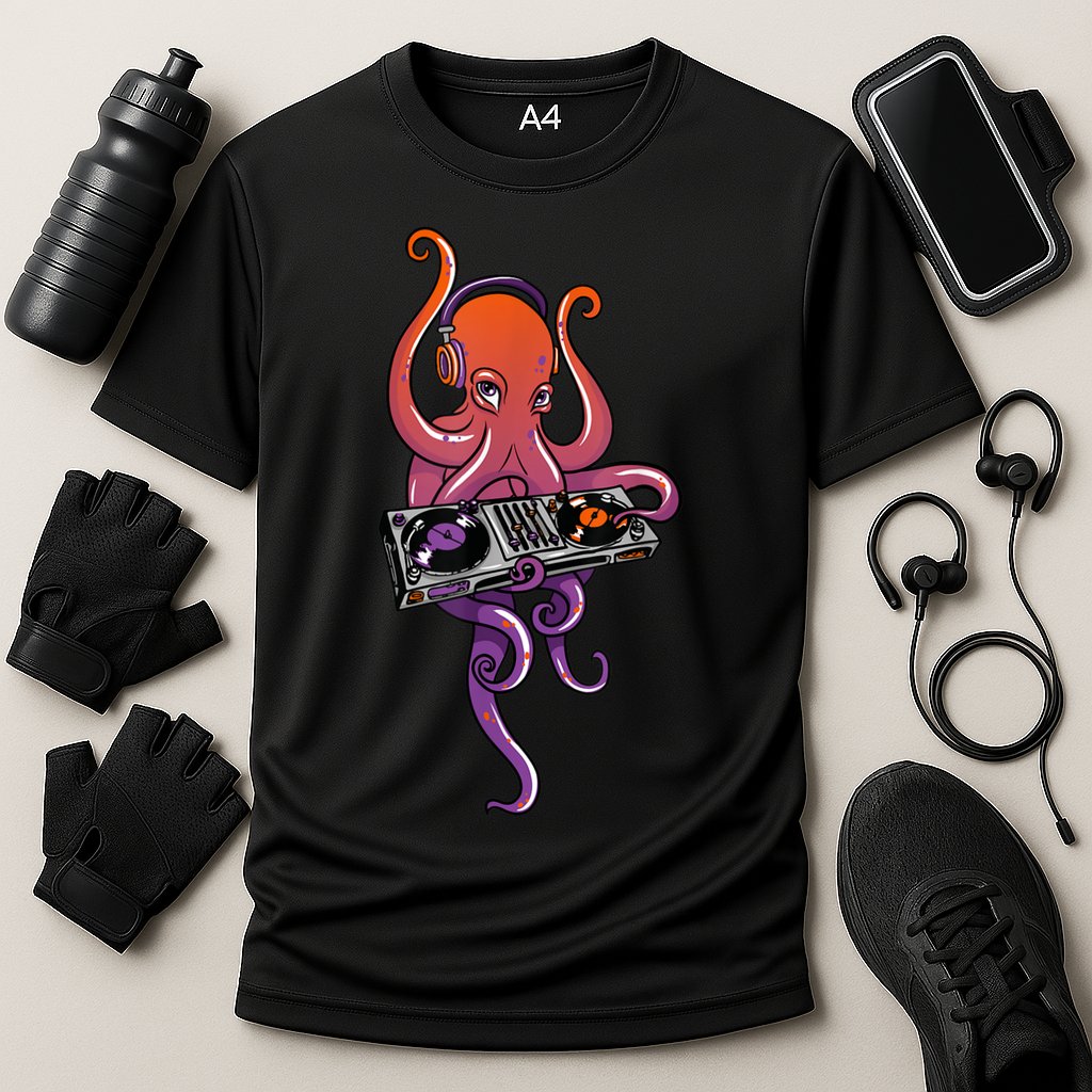 Octopus DJ Electronic Music Techno Rave Party Cooling Performance Crew T-Shirt