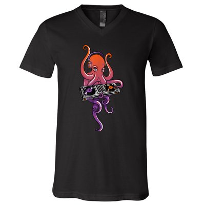 Octopus DJ Electronic Music Techno Rave Party V-Neck T-Shirt