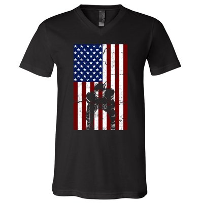 Offensive D-Line Football Pittsburgh Lineman American flag V-Neck T-Shirt