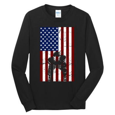 Offensive D-Line Football Pittsburgh Lineman American flag Tall Long Sleeve T-Shirt