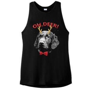 Oh Deer Flat Coated Retriever Xmas Red Bowtie Gift Ladies PosiCharge Tri-Blend Wicking Tank