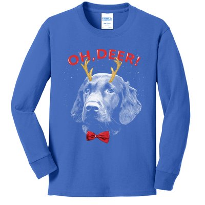 Oh Deer Flat Coated Retriever Xmas Red Bowtie Gift Kids Long Sleeve Shirt