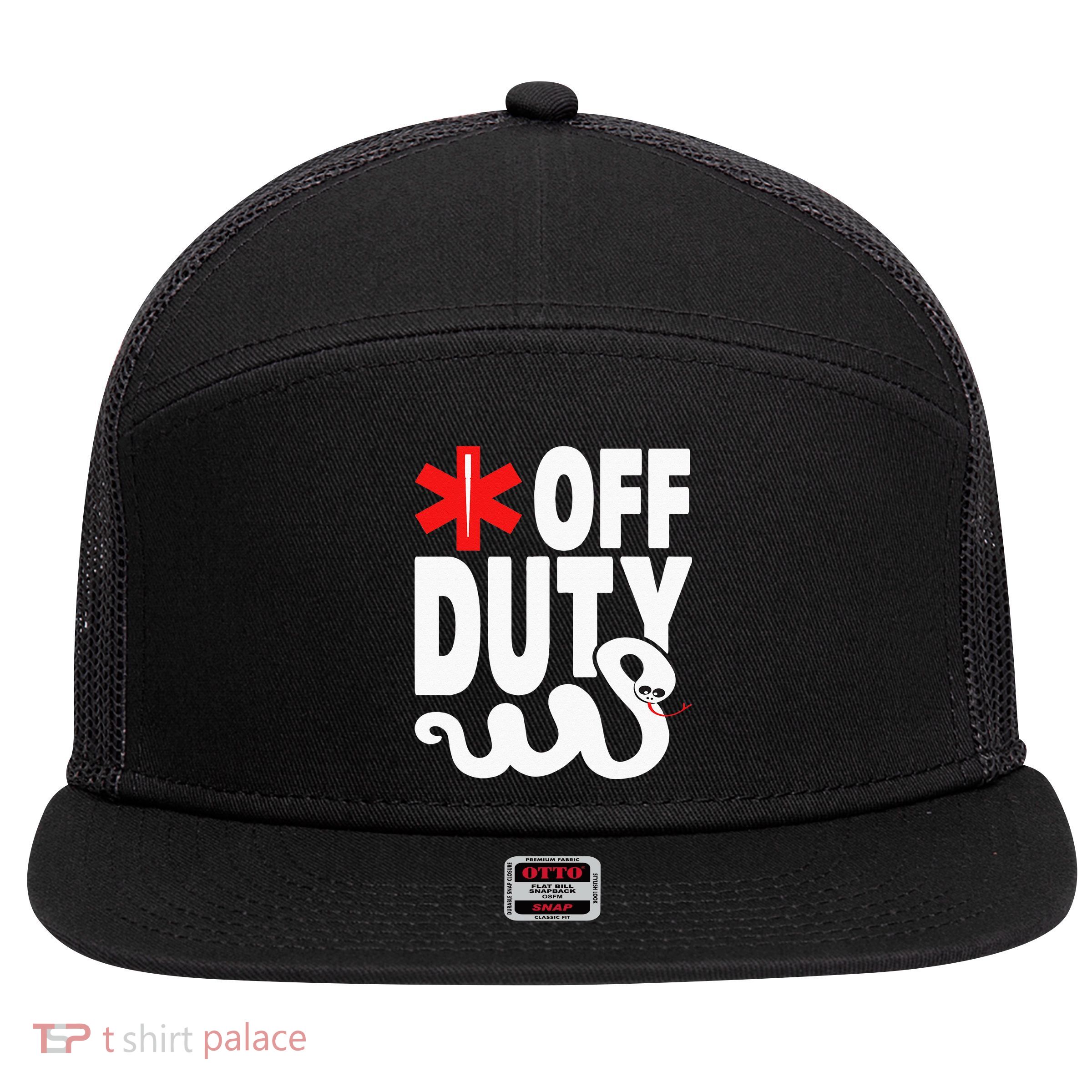 Off Duty Funny EMT EMS Paramedic 7 Panel Mesh Trucker Snapback Hat