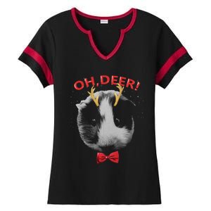 Oh Deer Guinea Pig Xmas Red Bowtie Gift Ladies Halftime Notch Neck Tee