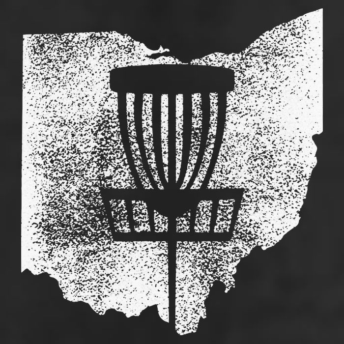Ohio Disc Golf State With Basket Distressed Graphic 7 Panel Mesh Trucker Snapback Hat