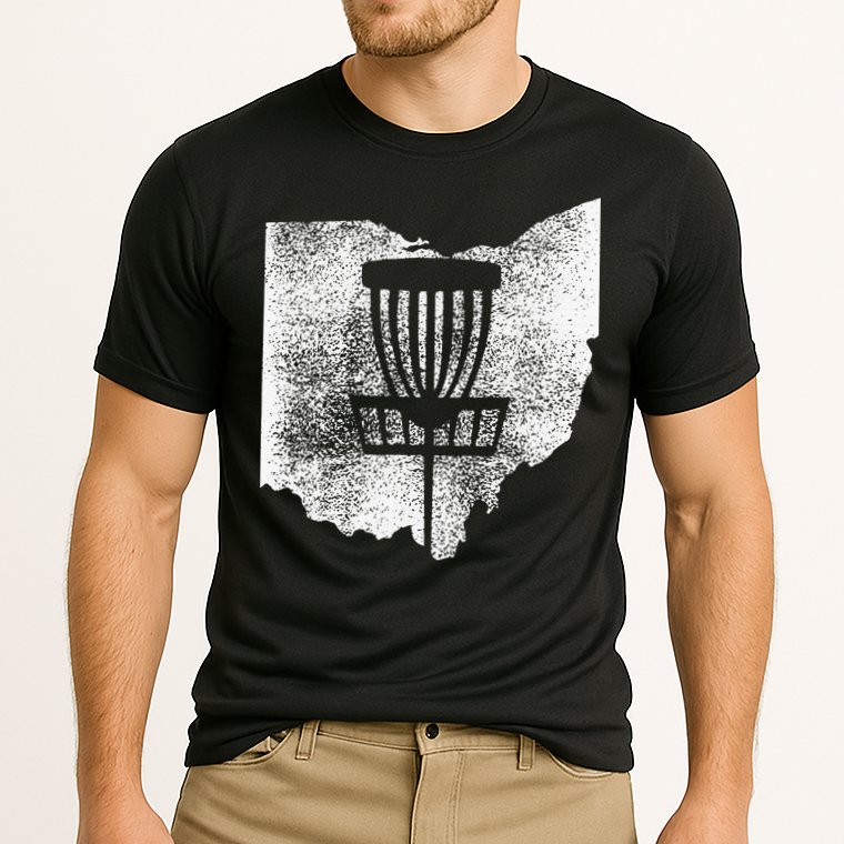Ohio Disc Golf State With Basket Distressed Graphic Cooling Performance Crew T-Shirt
