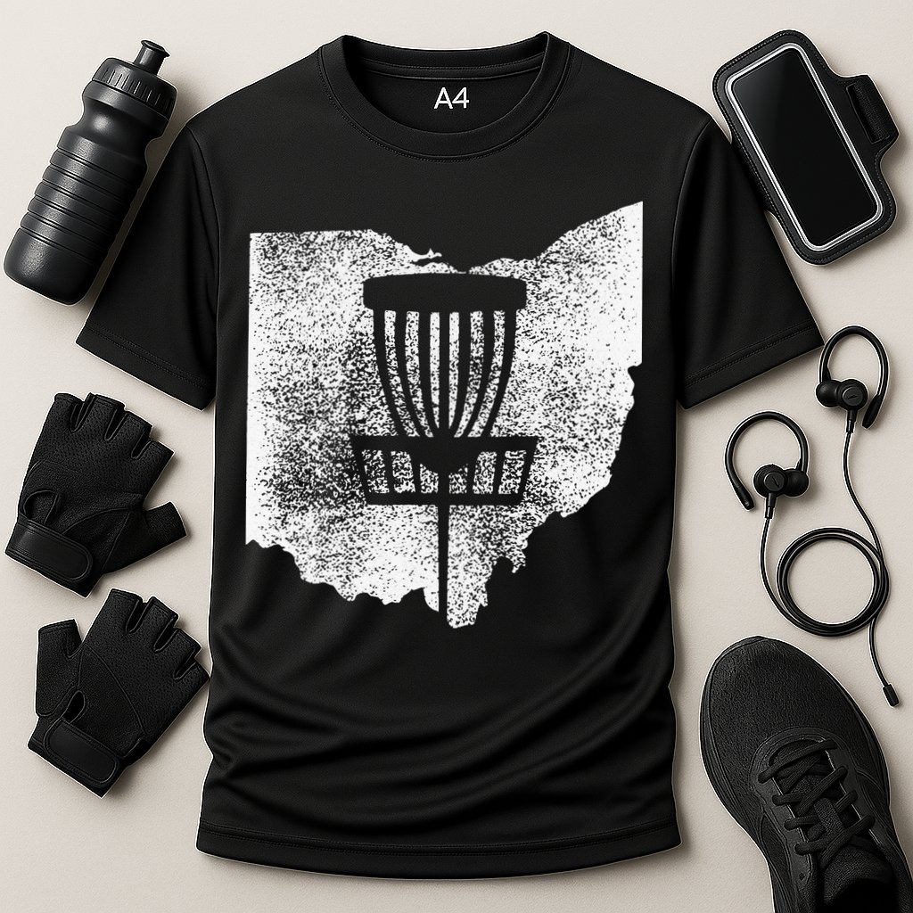 Ohio Disc Golf State With Basket Distressed Graphic Cooling Performance Crew T-Shirt