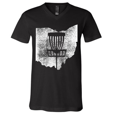 Ohio Disc Golf State With Basket Distressed Graphic V-Neck T-Shirt