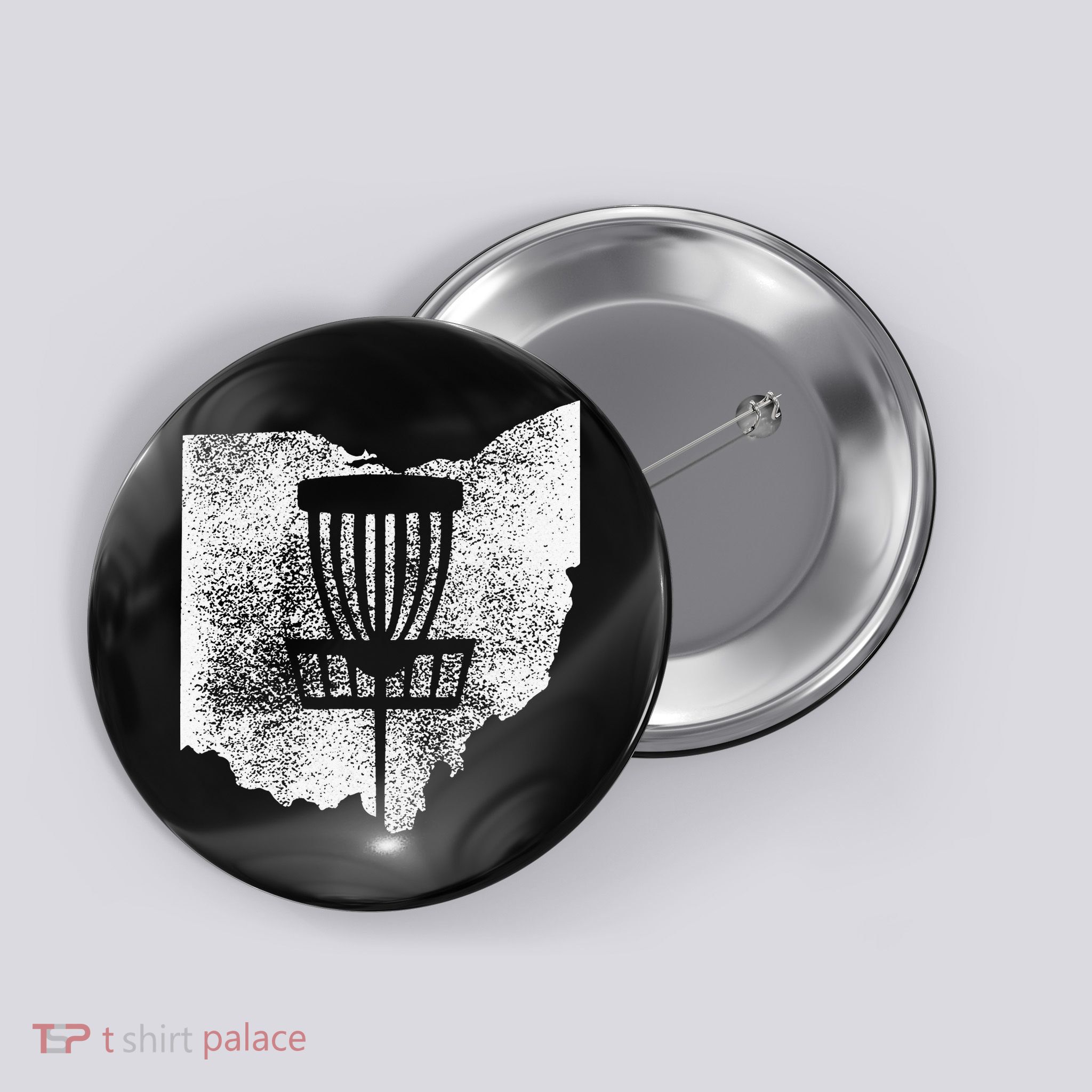 Ohio Disc Golf State With Basket Distressed Graphic Button
