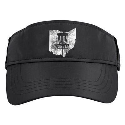 Ohio Disc Golf State With Basket Distressed Graphic Adult Drive Performance Visor