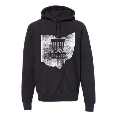 Ohio Disc Golf State With Basket Distressed Graphic Premium Hoodie